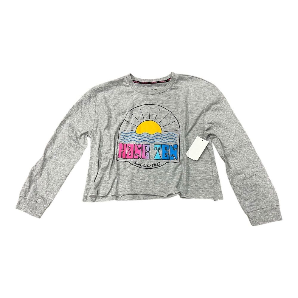 Hang Ten Gray Graphic Cropped Pullover 14 Teens
